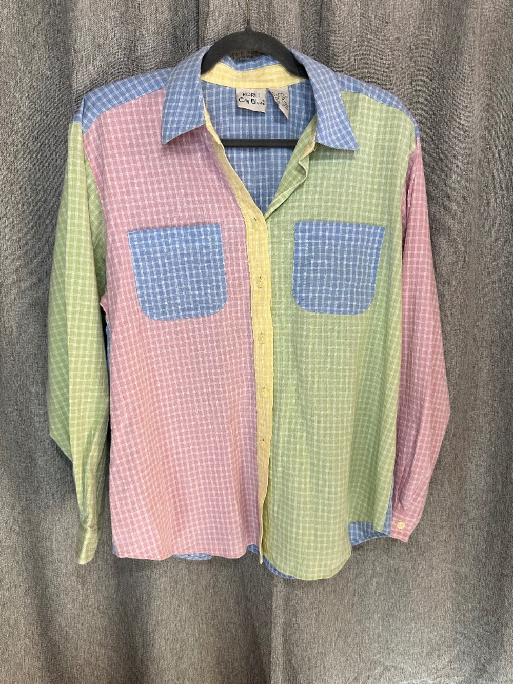 Vintage Koret City Blues Pastel Colorblock Gingham Button Up Shirt